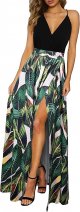 Women's Summer V Neck Spaghetti Strap Sleeveless Casual Split Long Maxi Dress