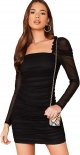Women's Polka Dots Mesh Square Neck Bishop Sleeve Chiffon Dress